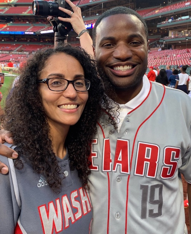 Adrienne Azama (Cox) and Anthony Azama (at 1st Pitch of Cardinals Game); daughter of Maurice and Fannie Cox